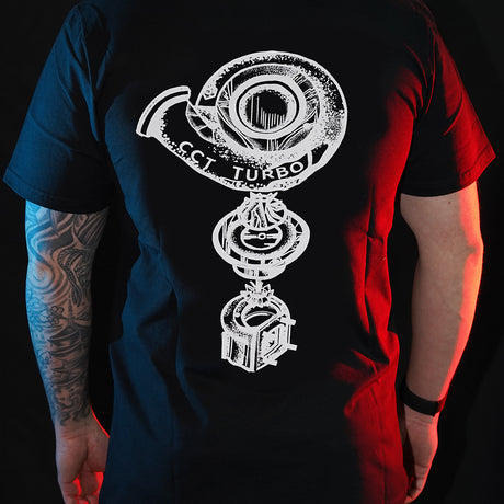 CCT Turbo T-Shirt - Turbo Schematics Print - Black T-Shirt With White Print